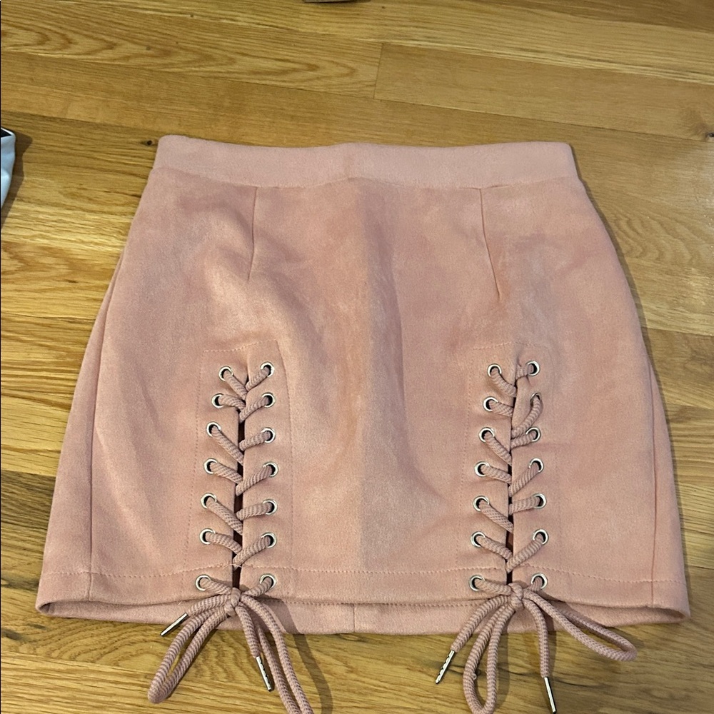 Blush Lace-Up Mini Skirt